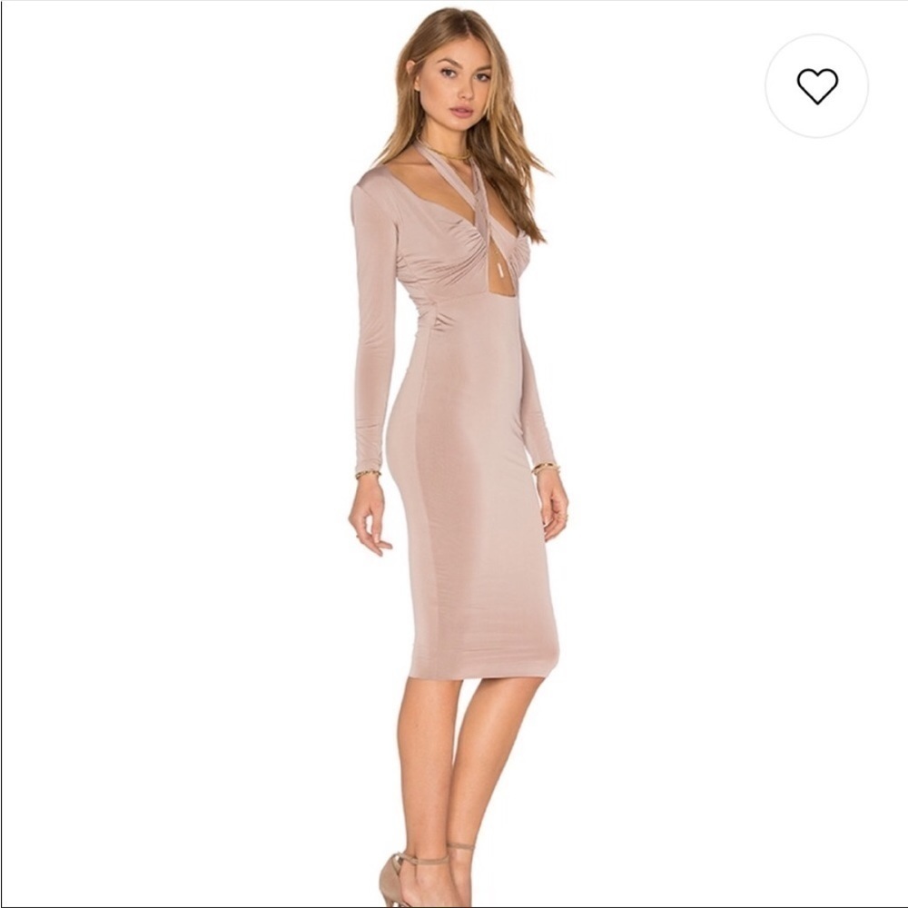 Nookie Selene body con convertible tie front dress in latte 537
